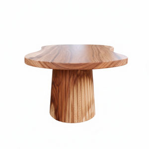 Mesa de Centro de Madera Maciza con Borde Natural, Forma Orgánica, Patas Cilíndricas Acanaladas, Madera de Suar Natural, Mesa Grande con Base, Ideas de Decoración para el Hogar - Product Image 4