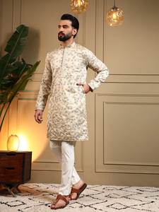 Ensemble Kurta Pyjama Traditionnel Brodé pour Homme, Coupe Slim, Tenue de Fête, Tunique Festive, Vente en Gros, Vêtements Indiens d'Asie du Sud - Product Image 2