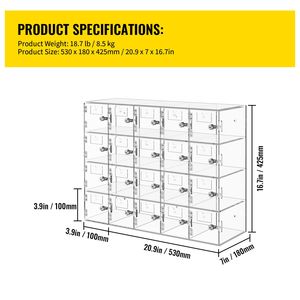 Armadietto a Muro per Cellulari con 20 Scomparti in Acrilico, Serrature e Chiavi per Ufficio, Aula e Palestra - Product Image 2