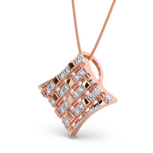Collar con Colgante de Cadena de Oro Rosa con Diseño Geométrico de Rejilla a Cuadros y Diamantes - Product Image 1