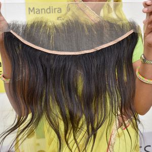 Cabello virgen natural sin procesar Suelto Onda profunda Sedoso HD 13*4 frontal Recto Color negro Máquina Doble trama Cabello humano - Product Image 4