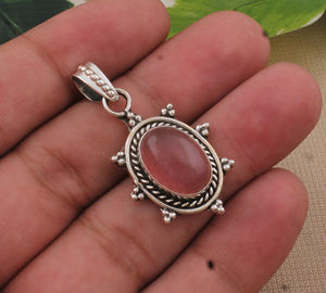 Collier en argent sterling 925 plaqué platine vintage avec jade rose et zircon, charme solitaire, pierre précieuse naturelle délicate, bijoux fins - Product Image 5