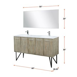 Mobile bagno doppio rustico in acacia da 60 pollici L X 20 Pollici Top in quarzo bianco D e 55 pollici. Specchio da Bagno da 60 Pollici per Mobili da Bagno - Product Image 5