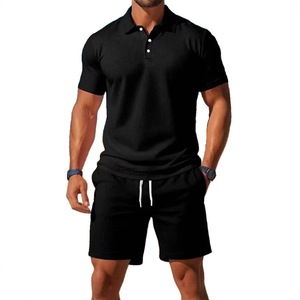 Conjunto de dos piezas de verano informal de alta calidad, moderno, de manga corta y pantalones cortos, cómodo y transpirable, de tela de malla. - Product Image 3
