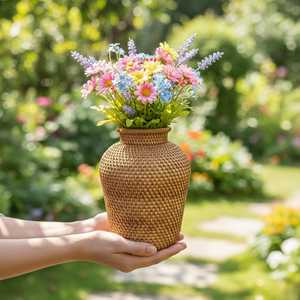 Florero de Mimbre Tejido a Mano, Maceta Decorativa Rústica de Mimbre para Decoración de Sala de Estar Estilo Boho o Casa de Campo - Product Image 3