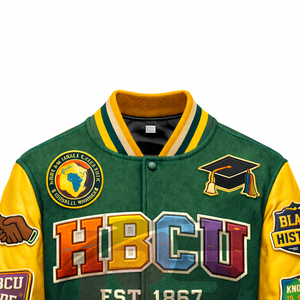 Chaqueta Unisex HBCU Estilo Letterman – Chaqueta Tradicional de Lana con Mangas de Cuero para Mostrar el Orgullo Universitario - Product Image 2