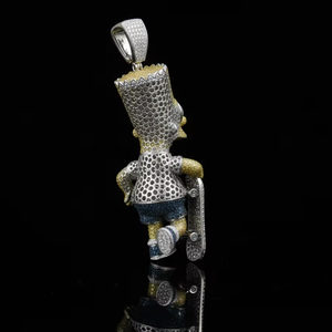 Pendentif skateboard Bart Simpson entièrement serti de diamants jaunes sur mesure RAAMAA, avec micro-pavé de diamants, style hip-hop - Product Image 3