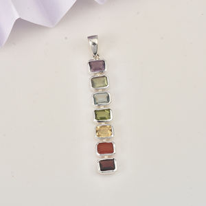 7 Chakra Natural Gemstone Sterling <b>Silver</b> Pendant <b>Necklace</b> Chakra <b>Silver</b> Jewelry 925 <b>Silver</b> Gemstone Pendant Chakra Pendants - Product Image 3