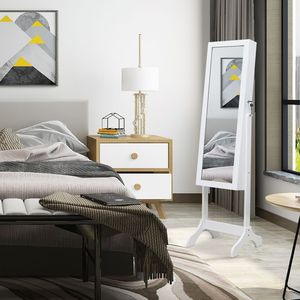 Organizzatore di Gioielli Regolabile a 4 Ripiani in Legno Bianco con Armadietto a Specchio Parziale per la Conservazione - Product Image 3