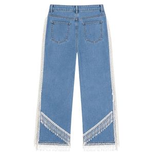 Jeans con Flecos Azules Perla para Mujer, Pantalones Vaqueros de Pierna Ancha, Pantalones Casuales a la Moda, Prendas de Vestir Urbanas Elegantes, Ropa para Uso Diario - Product Image 6