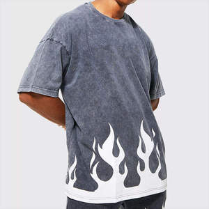 Custom Made Drop Shoulder Washed Acid Wash 100% Cotton Knitted Heavyweight Loose Fit Oversized T-<b>Shirts</b> - Product Image 5