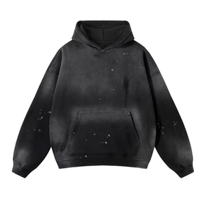 Vente chaude : Sweat à capuche oversize à épaules tombantes, effet peinture pulvérisée vieillie, personnalisé, délavé à l'acide, style vintage - Product Image 1