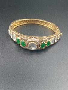 Amaira Jewels Classic Gold Plated Silver Cuff <b>Bangle</b> Emerald Green Crystal Stones Bezel <b>Set</b> for Women Everyday Wear Wedding - Product Image 5