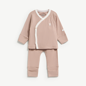 Ensemble 2 pièces unisexe pour bébé en Lyocell Spandex côtelé à manches longues avec boutons-pression, barboteuse à pieds pour nouveau-né, ODM Vietnam - Product Image 1