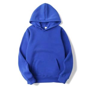 Sudadera con Capucha Unisex Azul de Forro Polar, Corte Regular, Color Sólido, con Bolsillos, Estilo Casual, Tejida para Otoño - Product Image 1