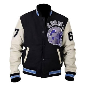 Chaqueta Varsity para Hombre, Chaqueta de Béisbol de Lana, Azul, Estilo Casual Urbano, Chaqueta de Moda, Mezcla de Algodón, Chaqueta Letterman con Mangas de Diferentes Materiales - Product Image 1