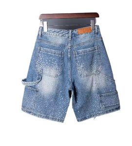 American High Street Heavy Industry Hot Diamond Denim Shorts Mens New Summer Fashion Trend Straight Fivepoint Pants - Product Image 2