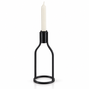 Support de bougie conique en métal noir, cadre ouvert incurvé, décoration de table élancée pour bougies, base circulaire décorative |   Ornement moderne - Product Image 1