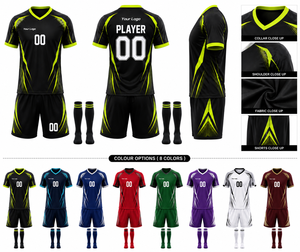 Ensemble de maillots et shorts de football personnalisés pour hommes, sublimés, respirants, anti-transpiration, uniforme de football unisexe pour adultes, été, 100% polyester - Product Image 5