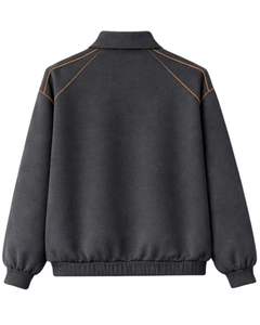 ชุดวอร์มผู้หญิงสีเทาชาร์โคล เสื้อแจ็คเก็ตซิปและกางเกงจ็อกเกอร์ ชุดลำลองสไตล์สปอร์ตสองชิ้น พร้อมขอบแต่งสีตัดกัน - Product Image 3