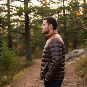 Veste d'hiver décontractée en cuir véritable teint raffiné, isolée, avec fermeture éclair et capuche, offrant une chaleur structurée et une texture douce - Product Image 5