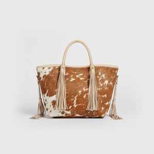 Sac fourre-tout de luxe en cuir de vachette pour femme, style western brodé, couleur unie, avec fermeture éclair, grand sac à bandoulière pour le shopping - Product Image 1