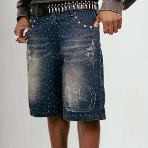 Shorts de mezclilla con pedrería de marca privada personalizados, MOQ bajo de 50 unidades, shorts de mezclilla lisos estilo streetwear, etiqueta tejida, proveedor de alta calidad. - Product Image 2