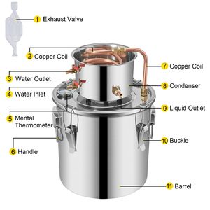 Kit per Distillazione Domestica di Alcol in Acciaio Inox da 3 Galloni/12L con Tubo in Rame e Termometro per Distillazione Fai-da-Te di Whisky e Vino - Product Image 2