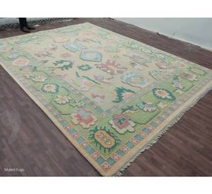 Tapis persan fait main, best-seller, livraison rapide, bleu Oushak, tissé à la main, haute qualité, laine et coton, fabrication turque. - Product Image 1