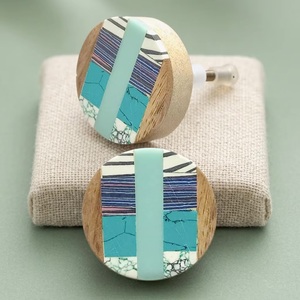 Beads Art Modern Round Wood Resin Cabinet Knobs with Turquoise Stripe Design <b>for</b> Cabinets Drawers Doors - Product Image 5