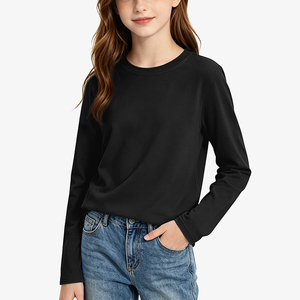 Servicio OEM, Camiseta de Algodón y Elastano para el Regreso a Clases, Camiseta de Manga Larga con Cuello Redondo para Niñas Adolescentes, Ropa Infantil - Product Image 3