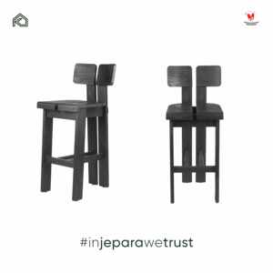 Silla de Bar Giratoria Resistente de Madera Maciza Color Carbón Negro, Marca KLOPS, Estilo Contemporáneo, Hecha a Mano en Jepara, de Lujo, para Hogar o Comercio - Product Image 2