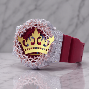 Custom Luxury Thorn Design Watch for Men, Burgundy Rubber Strap, Fully Iced Out Moissanite Watch - Product Image 2
