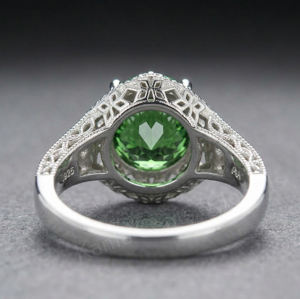 Anillo de Compromiso Cristiano para Hombre, Plata de Ley 925 Vintage, con Circonita Cúbica Verde Redonda de 10 mm, Anillos con Piedras Preciosas, Engaste de Garras - Product Image 3