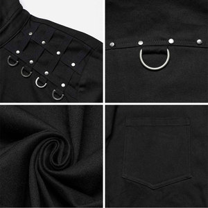 <b>Men's</b> Gothic D-Rings Long Sleeve Shirt Black Twill Denim <b>Studded</b> Shoulder Webbing Buttons Rock Party Top - Product Image 5