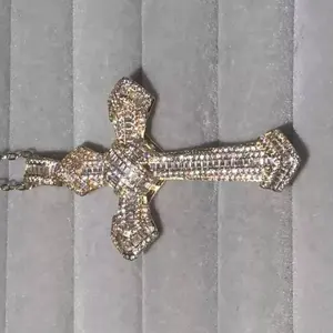 Women's 3Ct Round Cut Real Moissanite <b>Cross</b> Charm <b>Pendant</b> Sterling <b>Silver</b> 14K Yellow Gold Plated - Product Image 3