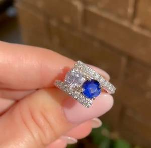 Bague Toi Moi en Moissanite Bleu Royal et Blanc, Coupe Ronde, en Argent Sterling 925 Original, par Royal Sagas, Bijou Unique pour Mariage et Fêtes - Product Image 3