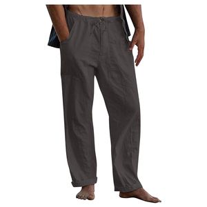 Loose Fit Casual 100% Cotton Mid Rise Straight <b>Drawstring</b> Waist Patch Pocket Medium Wash Men's Pants & <b>Trousers</b> - Product Image 2