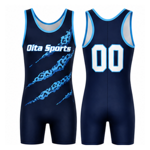 Combinaison de lutte sublimée bleu marine pour hommes, en polyester léger, uniforme sportif athlétique, entraînement de lutte, performance, compétition - Product Image 1