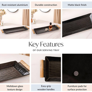 Metal <b>Black</b> Textured Serving Tray Features Wooden Handles On Both Ends Creating A Stunning Accent Piece For Home Decoration - Product Image 3