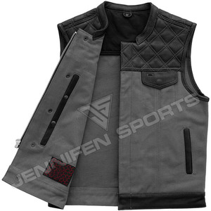 Gilet de moto personnalisé en cuir véritable de vachette et toile, coupe diamant, unisexe, respirant, coupe-vent, décontracté chic, avec poches - Product Image 2