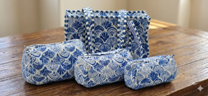 Le Souvenirs Blue Handcrafted Quilted Cotton <b>Tote</b> <b>Bag</b> Canvas Lining <b>Zipper</b> Closure Lightweight Design 3 Toiletry Pouches Travel - Product Image 5