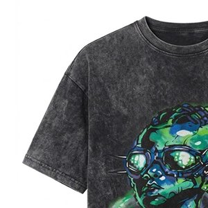 Camiseta Oversize Negra para Hombre con Logo DTF Personalizado, Lavado Ácido, Hombros Caídos, Algodón Grueso de Calidad Premium, Venta al por Mayor OEM - Product Image 5