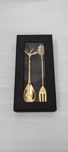 Luxury Metal Leaf Design Spoon and Fork Set in <b>Black</b> Gift Box Decorative Botanical Handle <b>Cutlery</b> for Elegant Dining Wedding - Product Image 2