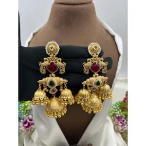 Vintage Indian Ethnic Drop <b>Earrings</b>-Aarika Kashmiri <b>Pearl</b> & <b>Diamond</b> Copper Alloy Jewellery for Party - Product Image 2