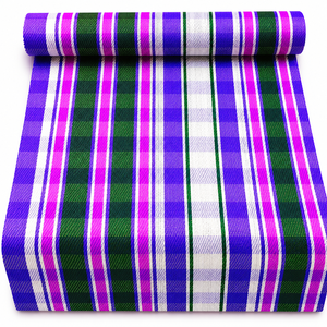 Tela de Nylon Reciclado Ecológica, Tejido a Cuadros, Color Morado, Verde y Blanco, para Prendas y Bolsos - Product Image 1
