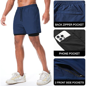 Short de sport pour hommes à double couche, respirant, doux pour la peau, avec ouvertures latérales pour les jambes - Product Image 5