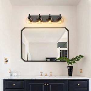 Lámpara de Baño de 4 Luces en Negro Mate, Diseño Industrial con Pantalla de Cristal Transparente y Base de Metal - Product Image 3