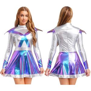Women Dance Ballroom <b>Costumes</b> Alien Astronaut <b>Cosplay</b> Dress Metallic A-Line Dress Party Parties Events Competitive Dance <b>Costume</b> - Product Image 2