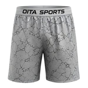 Light Grey Black Speckled Print Athletic Sports <b>Shorts</b> with <b>Elastic</b> <b>Waistband</b> Lightweight Breathable Gym Workout Performance - Product Image 1